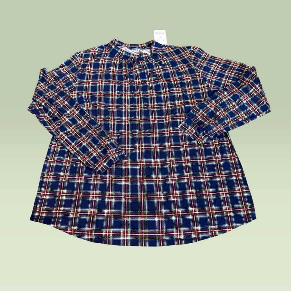 Lands' End Navy Plaid Shirt (1X) NEW